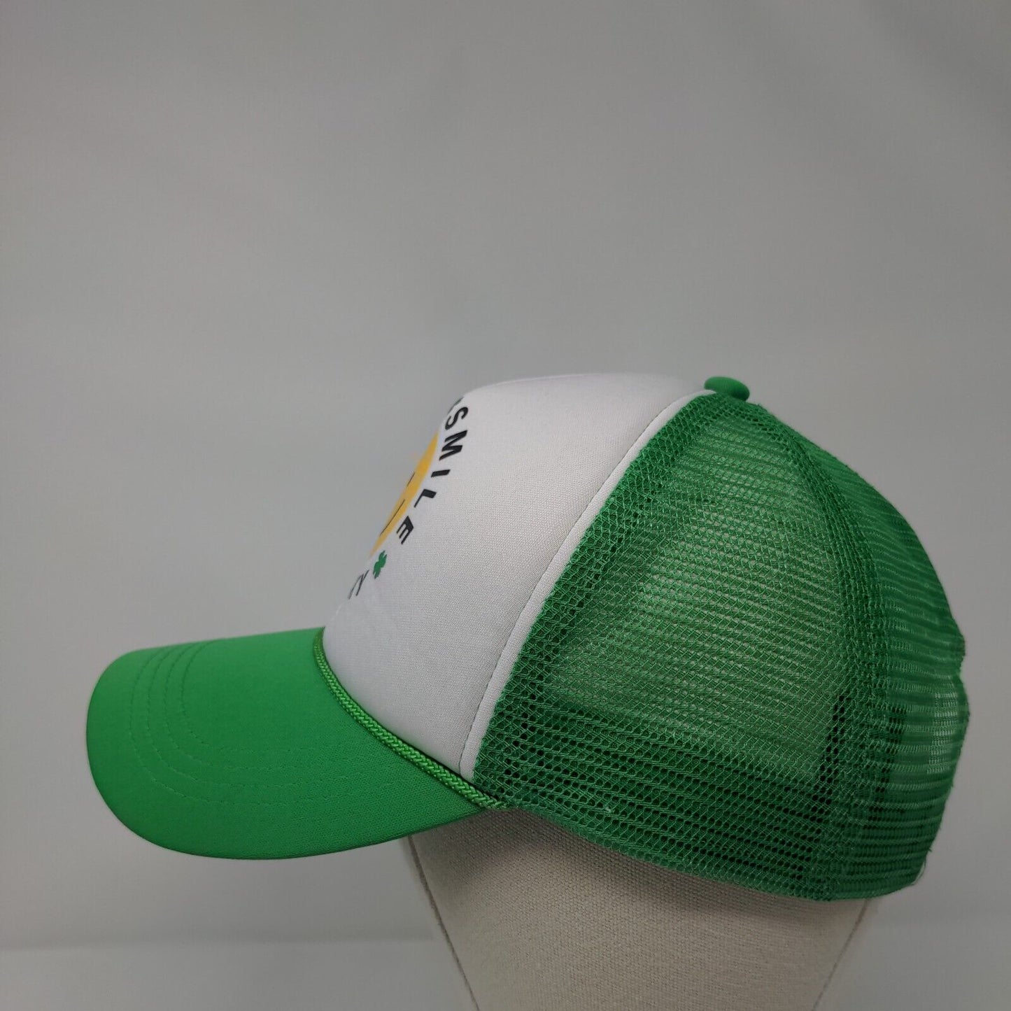 Happy Smile Lucky Snapback Trucker Hat Green OSFM Mesh Back David and Young