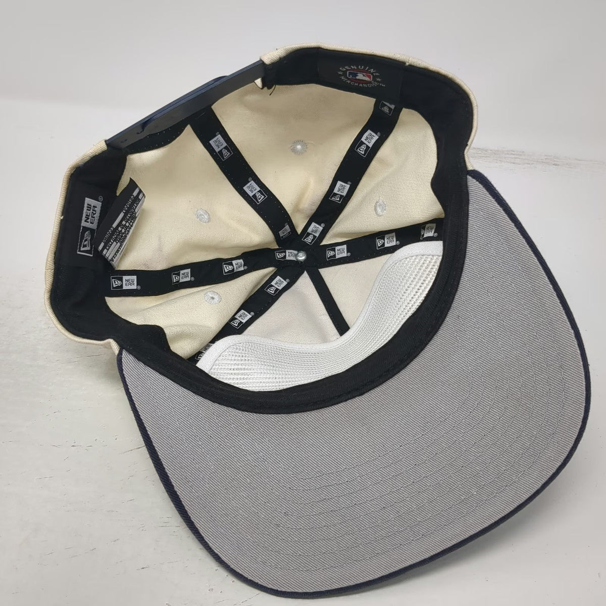 New York Yankees MLB New Era 5 Panel Hat Beige Blue One Size Snapback Cotton