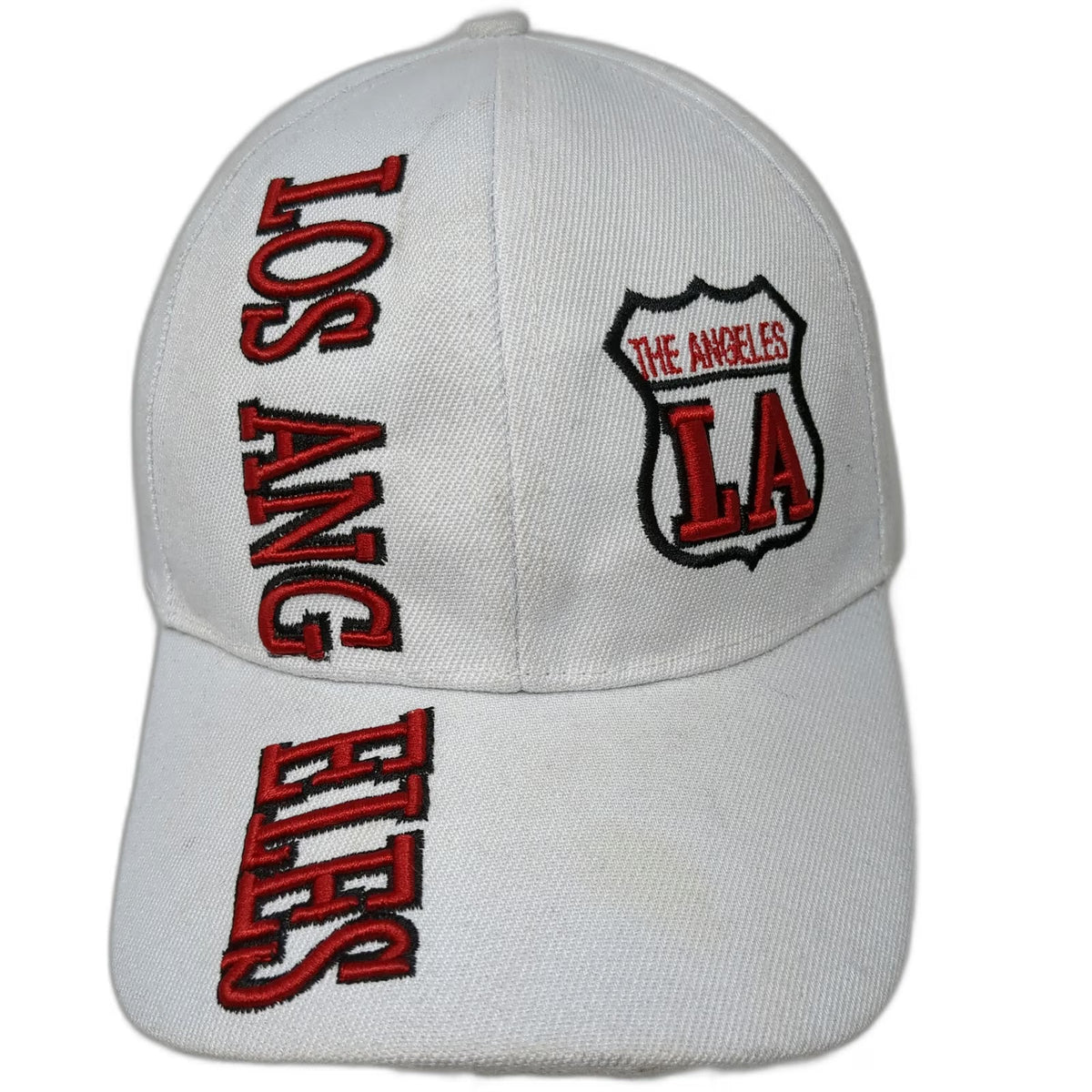Baseball Cap White One Size Los Angeles LA Shield Red Black Strapback Hat Script