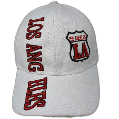 Baseball Cap White One Size Los Angeles LA Shield Red Black Strapback Hat Script