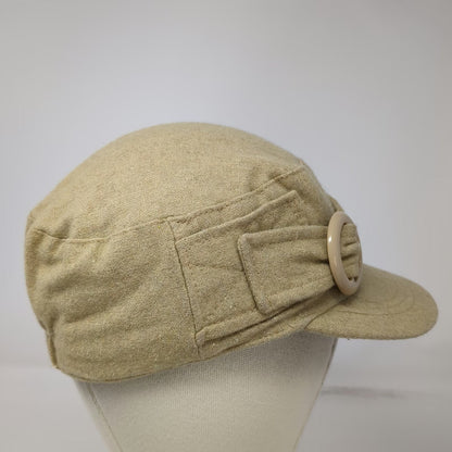 Army Cap Hat Beige One Size Buckle Ring Elastic Back Textured Fabric Plain Solid
