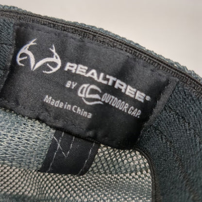 Realtree Baseball Cap Gray Blue M Fishing Hook Logo Mesh Back Stretch Fitted Hat