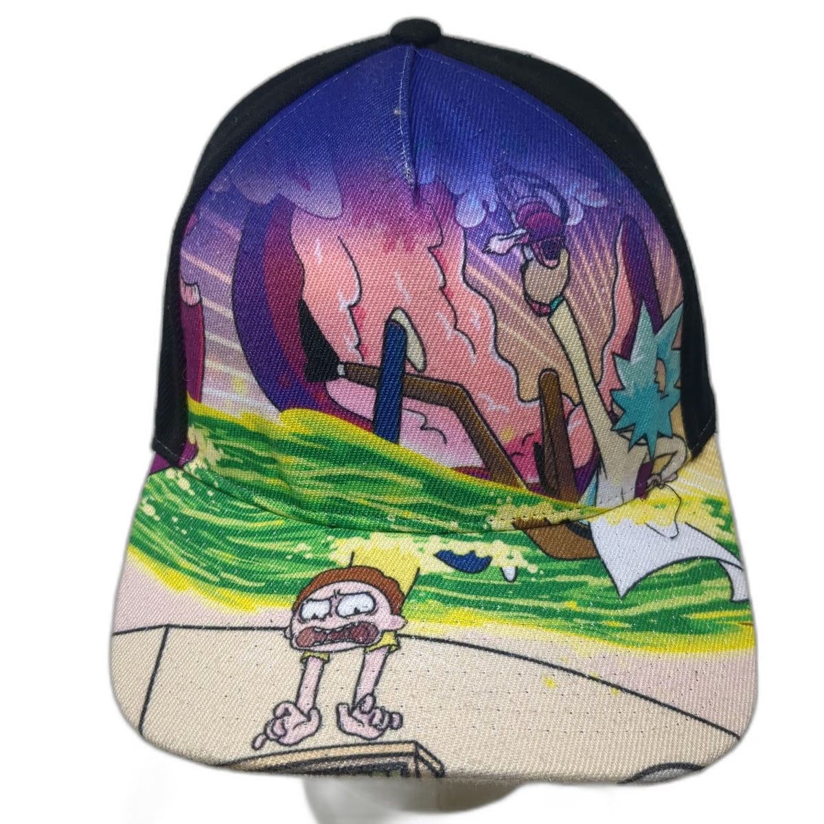 Bioworld 5 Panel Black One Size Snapback Rick and Morty Graphic Polyester Hat