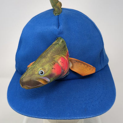 5 Panel Blue Hat One Size 3D Plush Rainbow Trout Novelty Fishing Snapback Cap