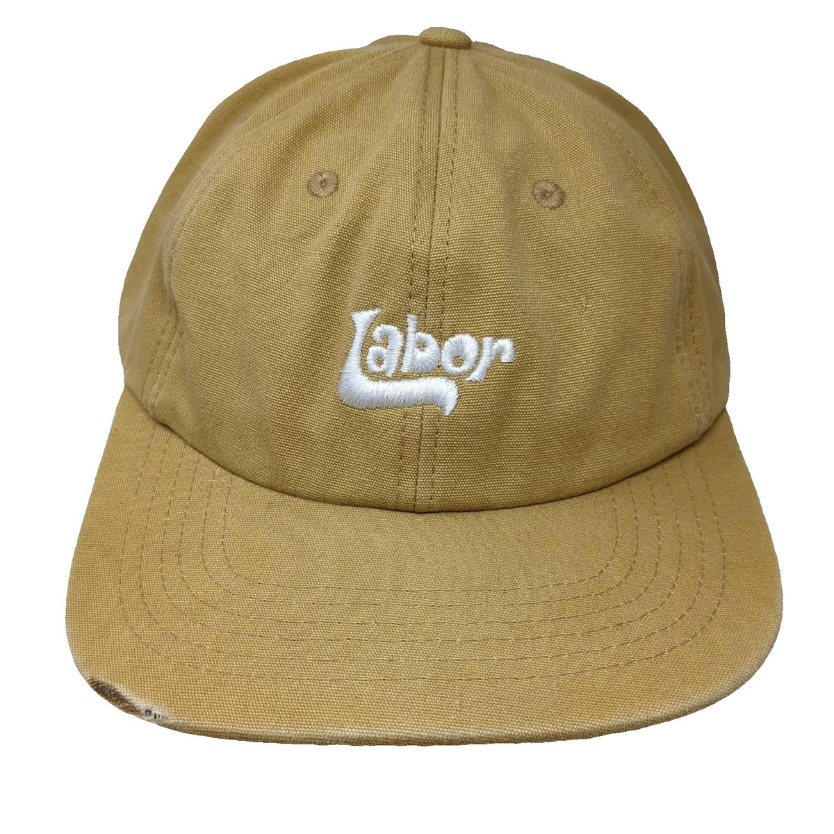 Labor Baseball Cap Brown One Size Adjustable Canvas Hat White Script Embroidery