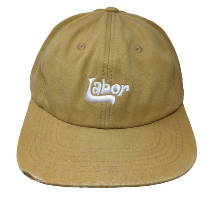 Labor Baseball Cap Brown One Size Adjustable Canvas Hat White Script Embroidery