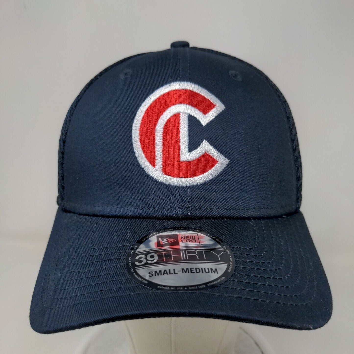 New Era Men's Fitted Hat Blue S-M Embroidered C Logo 39Thirty 100% Cotton