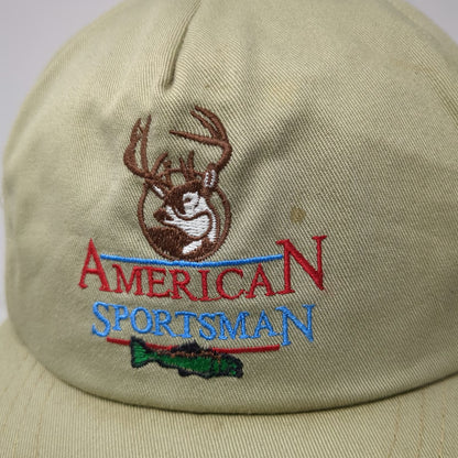 American Sportsman 5 Panel Hat Beige Snapback Buck Bass Made in USA Vintage