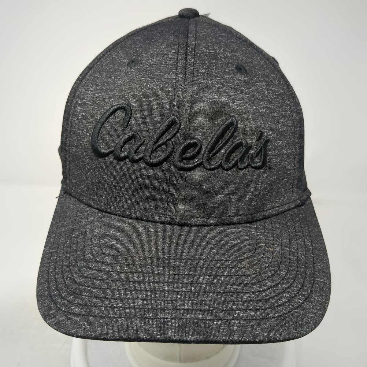 Cabela's Baseball Cap Black One Size Gray Embroidered Logo Stretch Fit Hat
