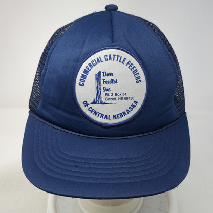 Headwear II Trucker Hat Blue One Size Mesh Back Nebraska Cattle Feeders Patch
