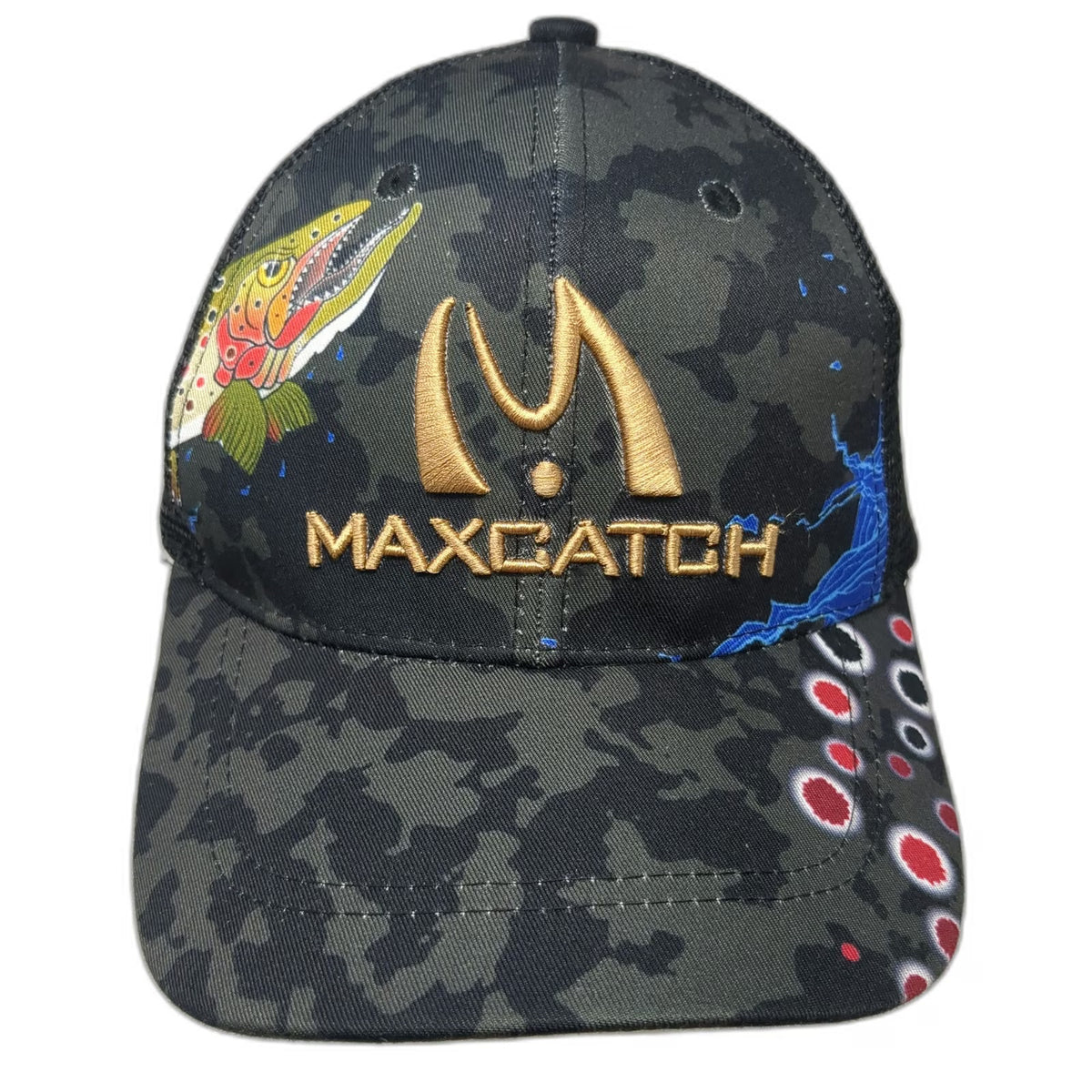Maxcatch Gray Trucker Hat One Size Fishing Camo Snapback Mesh Trout Logo Gear