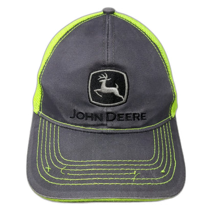John Deere Trucker Hat Gray Green One Size Mesh Back Contrast Stitching Snapback