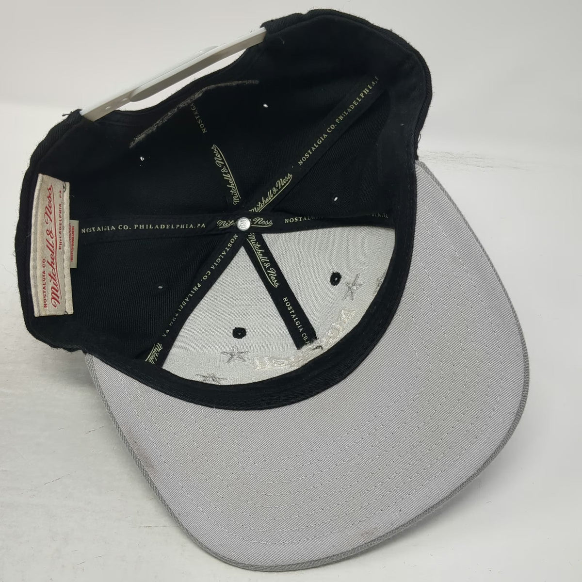 Mitchell & Ness Snapback Hat Black Gray White One Size Flat Brim Logo Stars