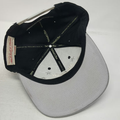 Mitchell & Ness Snapback Hat Black Gray White One Size Flat Brim Logo Stars