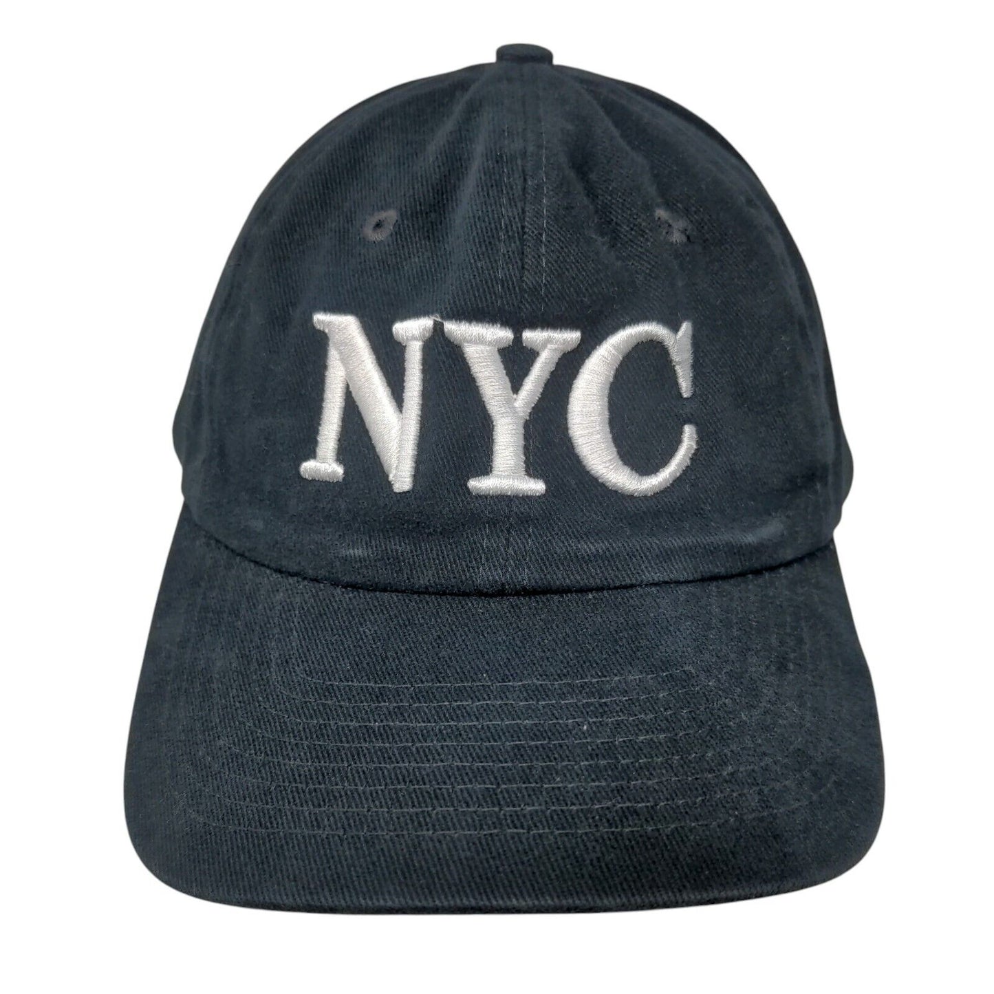 NYC Slideback Hat Blue One Size Adjustable Embroidered Vented Holes 6 Panel
