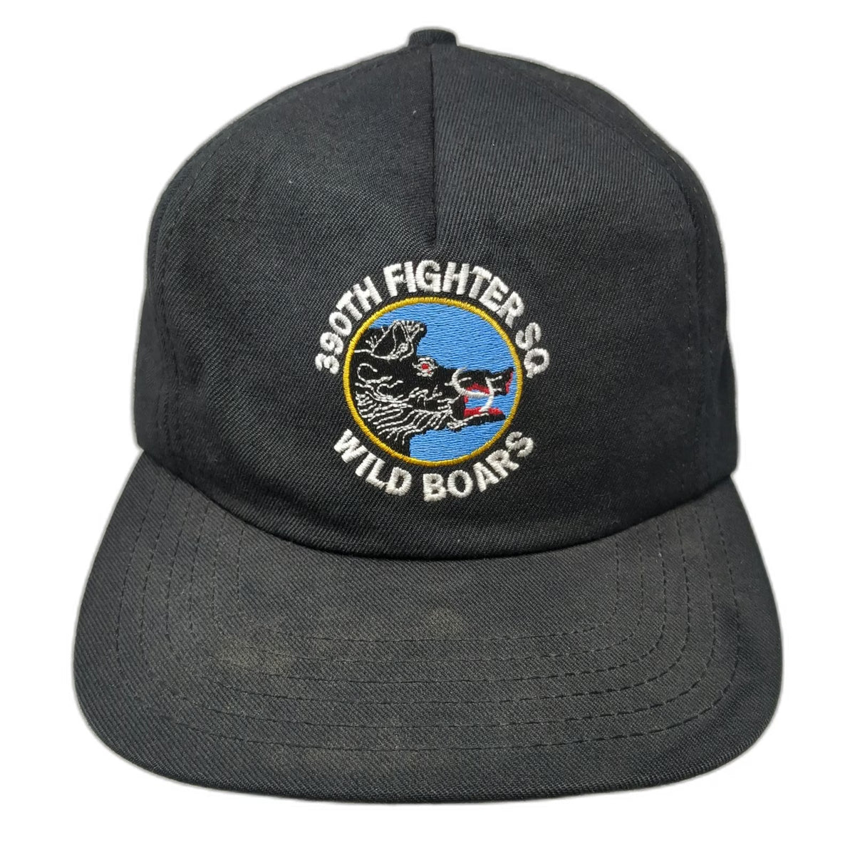 AADCO 5 Panel Hat Black One Size 390th Fighter Sq Wild Boars Military Slideback