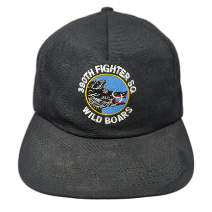 AADCO 5 Panel Hat Black One Size 390th Fighter Sq Wild Boars Military Slideback