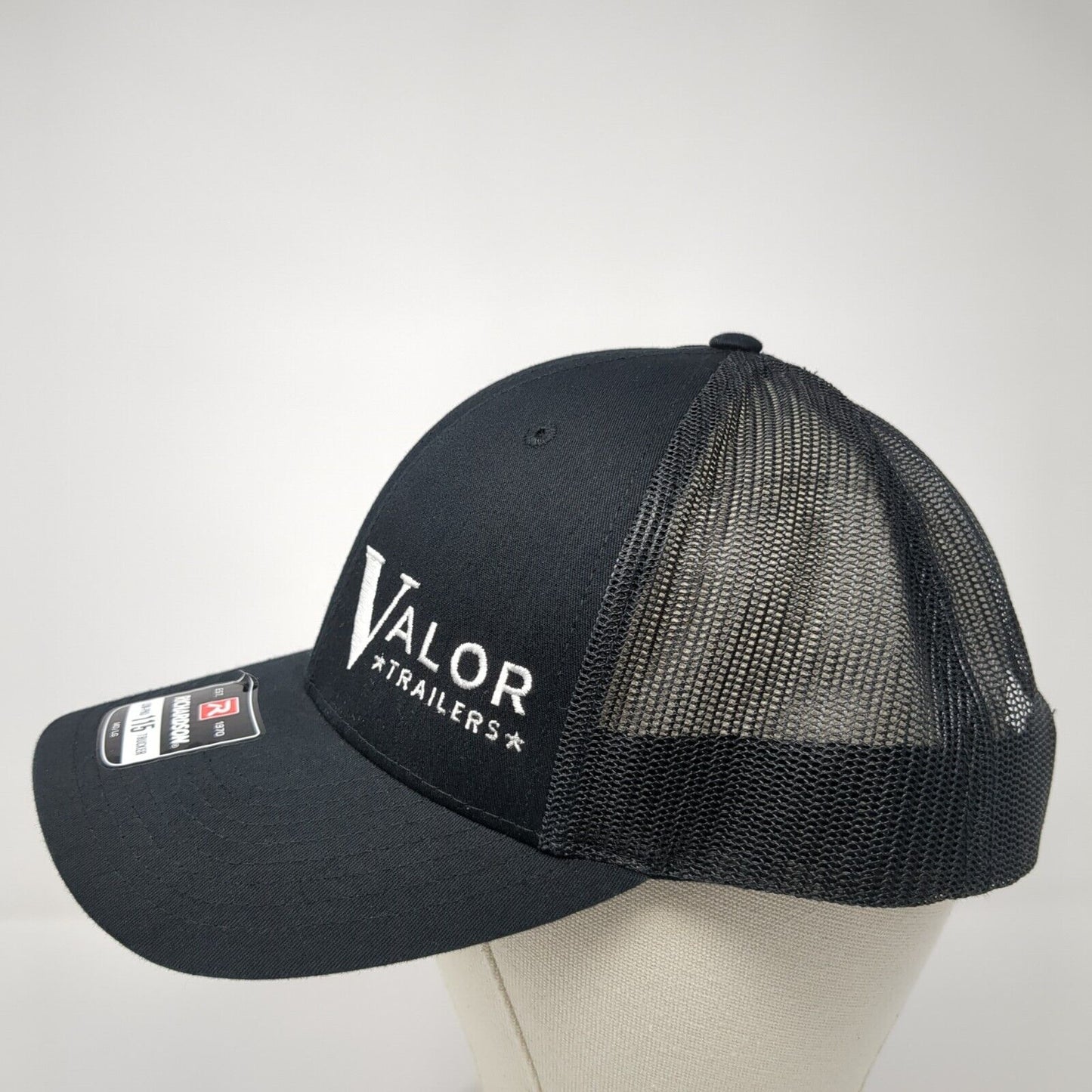 Valor Trailers Snapback Trucker Hat Black M/L Adjustable Mesh Back Richardson