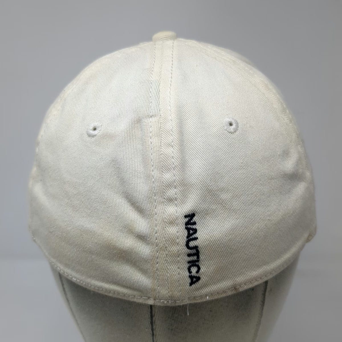 Nautica Baseball Cap White M Fitted Embroidered Logo A-Flex Stretch Fit Hat