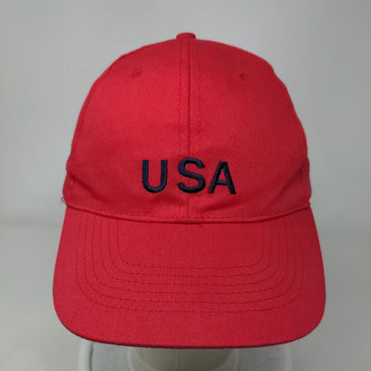 USA Strapback Hat Red OSFA Adjustable Embroidered Vented Holes 6 Panel