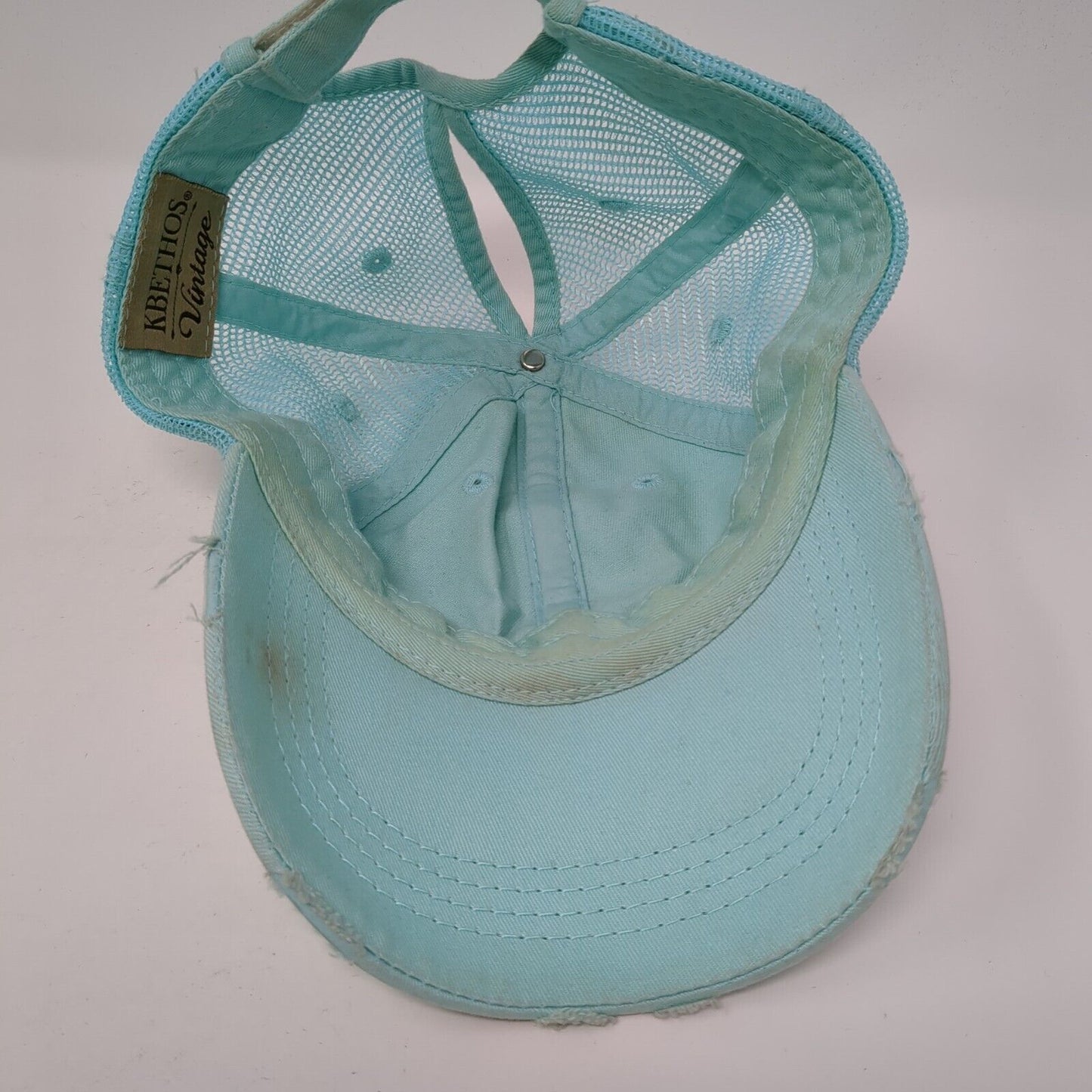 KB ETHOS Vintage Strapback Trucker Hat Ponytail Blue One Size Mesh Back