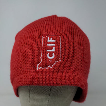 CLIF Bar Men's Knit Beanie Hat Red Embroidered Logo 100% Acrylic