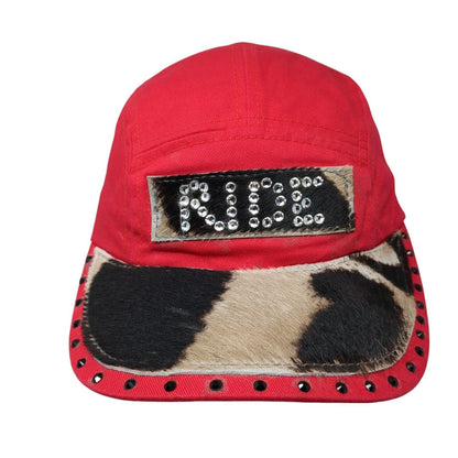 Ride Patch Strapback 5 Panel Hat Red OSFA Adjustable Rhinestone