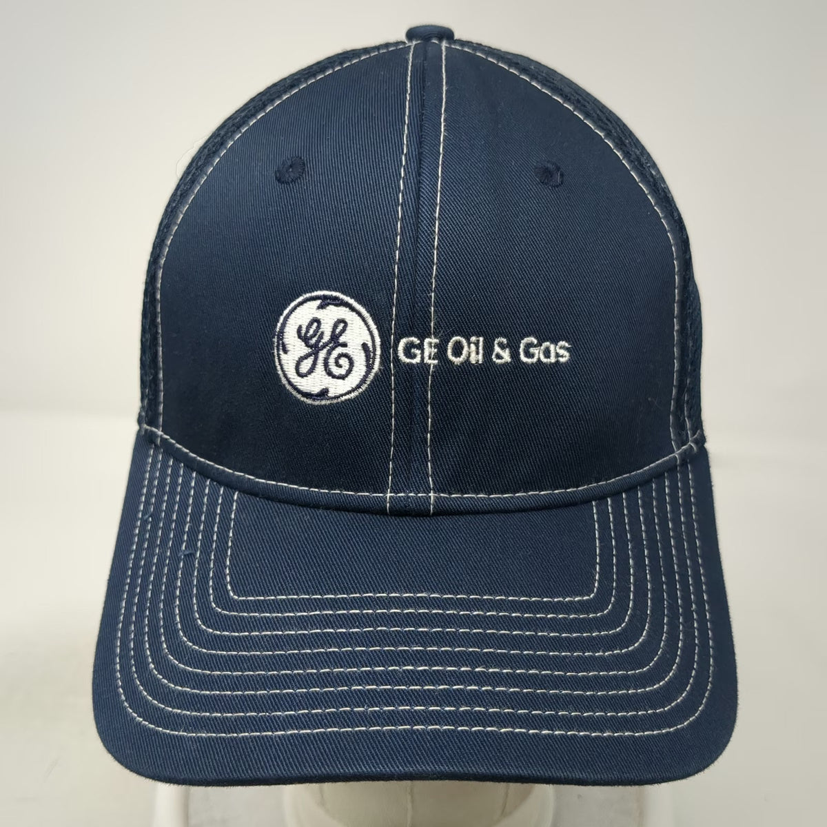 New Era GE Oil & Gas Baseball Cap Blue M Mesh Stretch Fit Contrast Stitch Hat