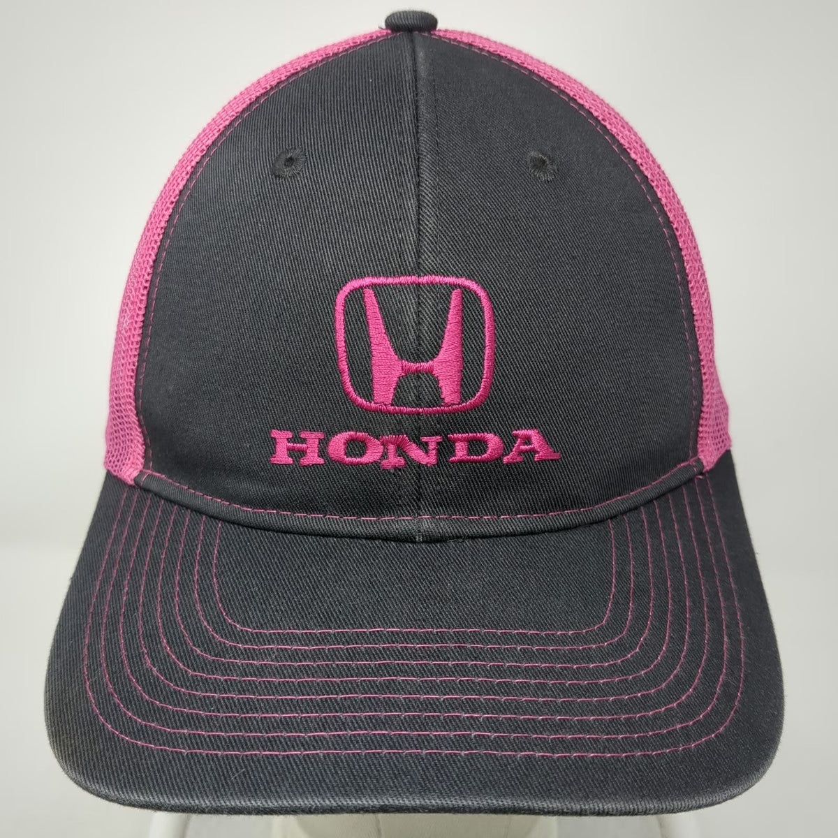Port Authority Trucker Hat Gray Pink One Size Honda Logo Embroidered Mesh Snap