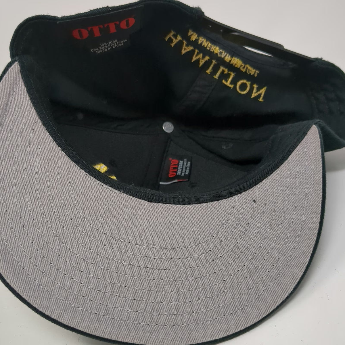 Otto Snapback Hat Black One Size Hamilton Musical Embroidery Flat Gray Brim