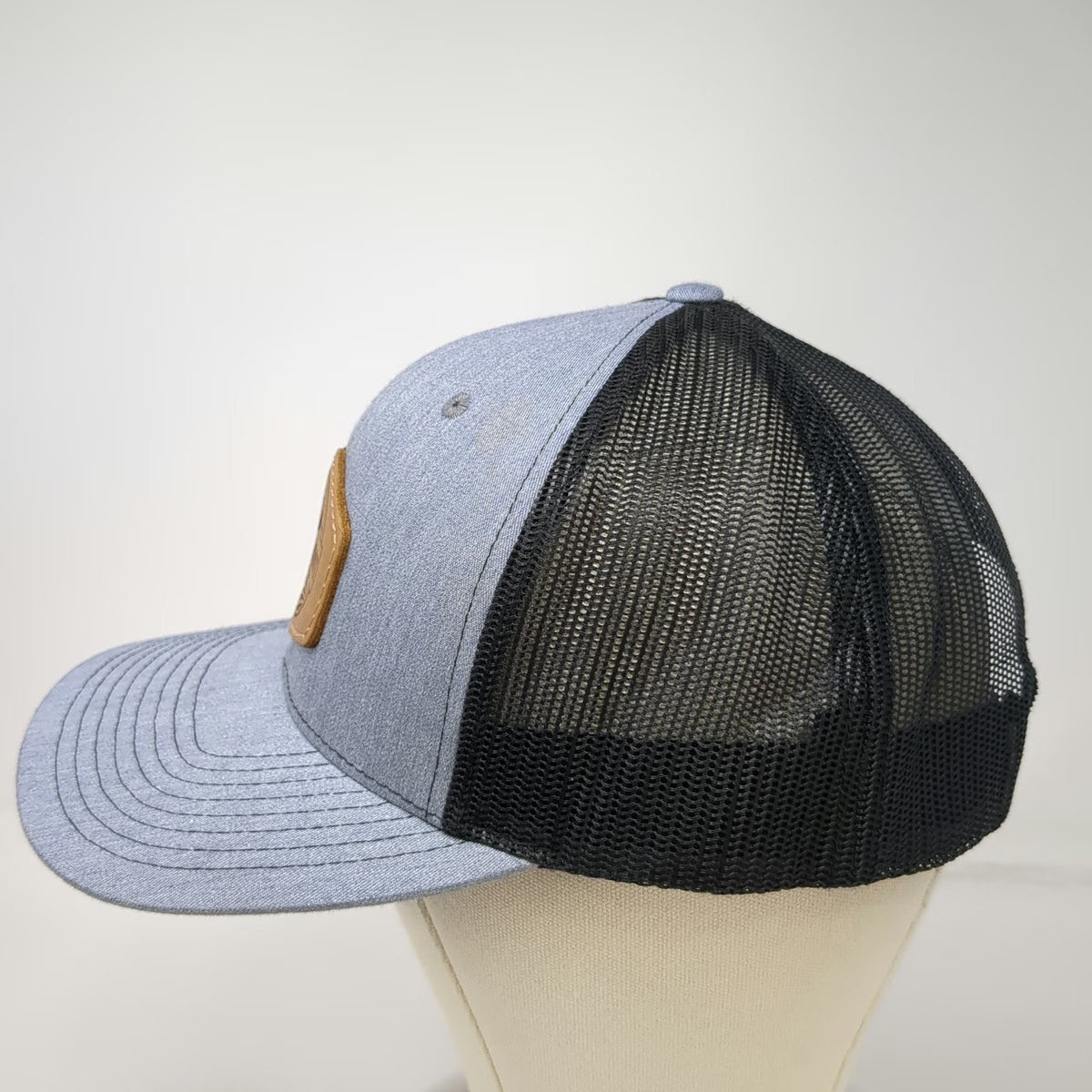 Richardson Trucker Hat Gray XL Snapback Mesh Back Leather Patch Riverfront Hat
