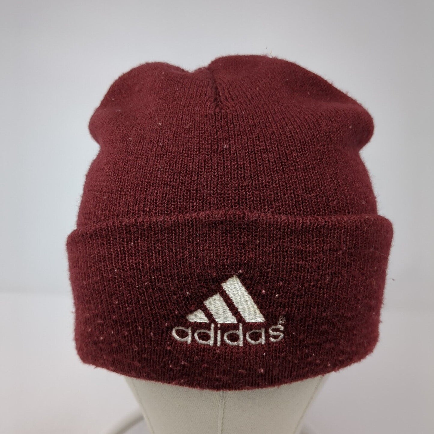 Adidas 3 Stripes Knit Beanie Hat Red One Size Stretch Embroidered