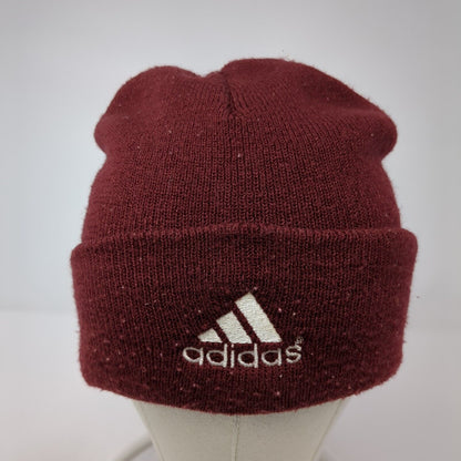 Adidas 3 Stripes Knit Beanie Hat Red One Size Stretch Embroidered