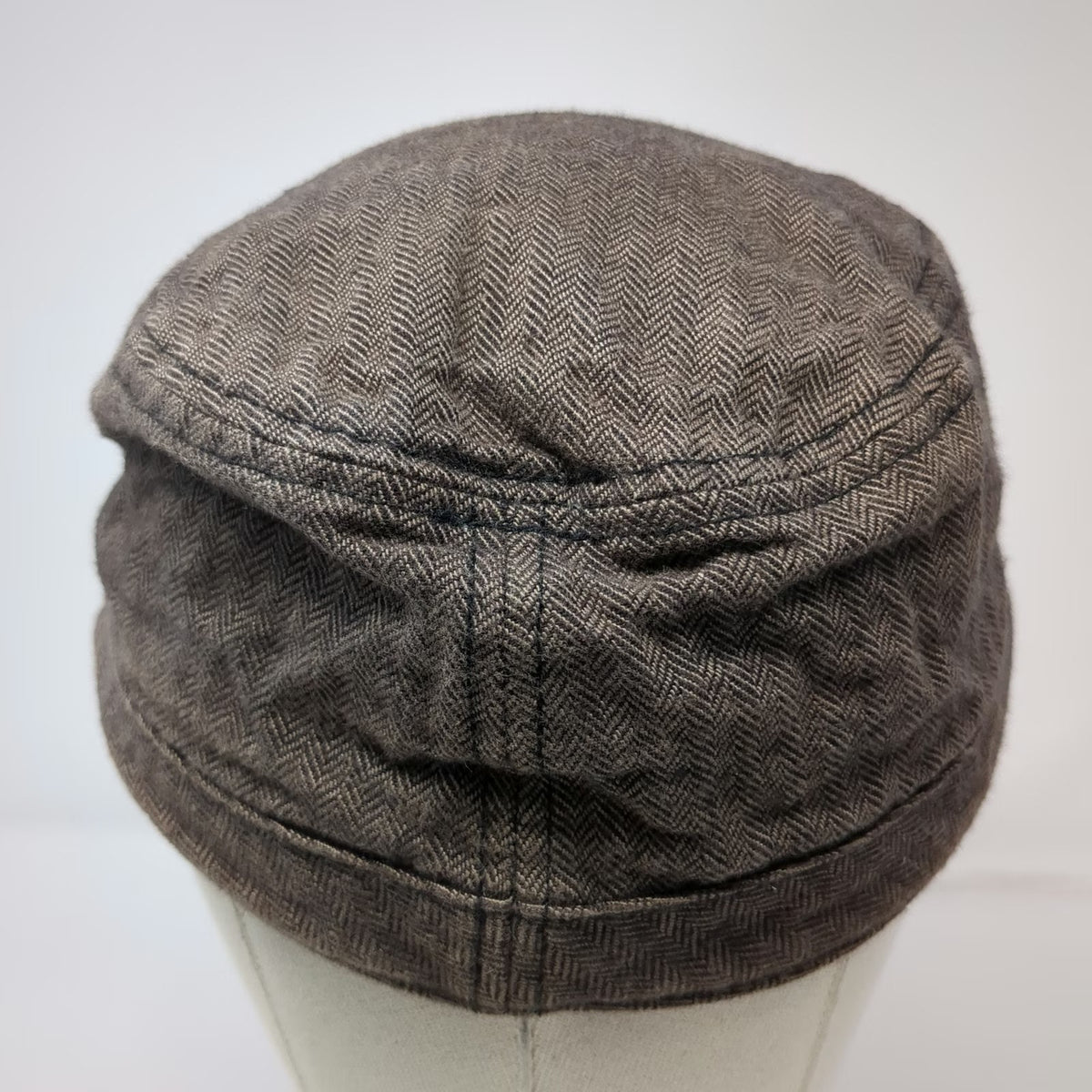 Globalone Brown Army Cap L XL Knit Front Herringbone Pattern Stretch Fit Hat
