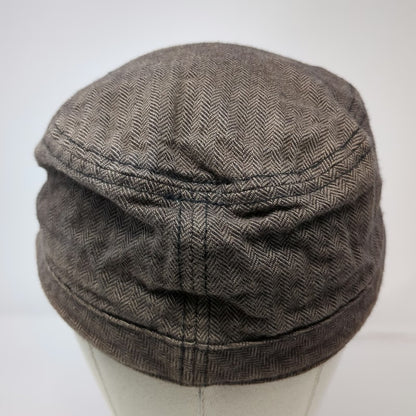 Globalone Brown Army Cap L XL Knit Front Herringbone Pattern Stretch Fit Hat