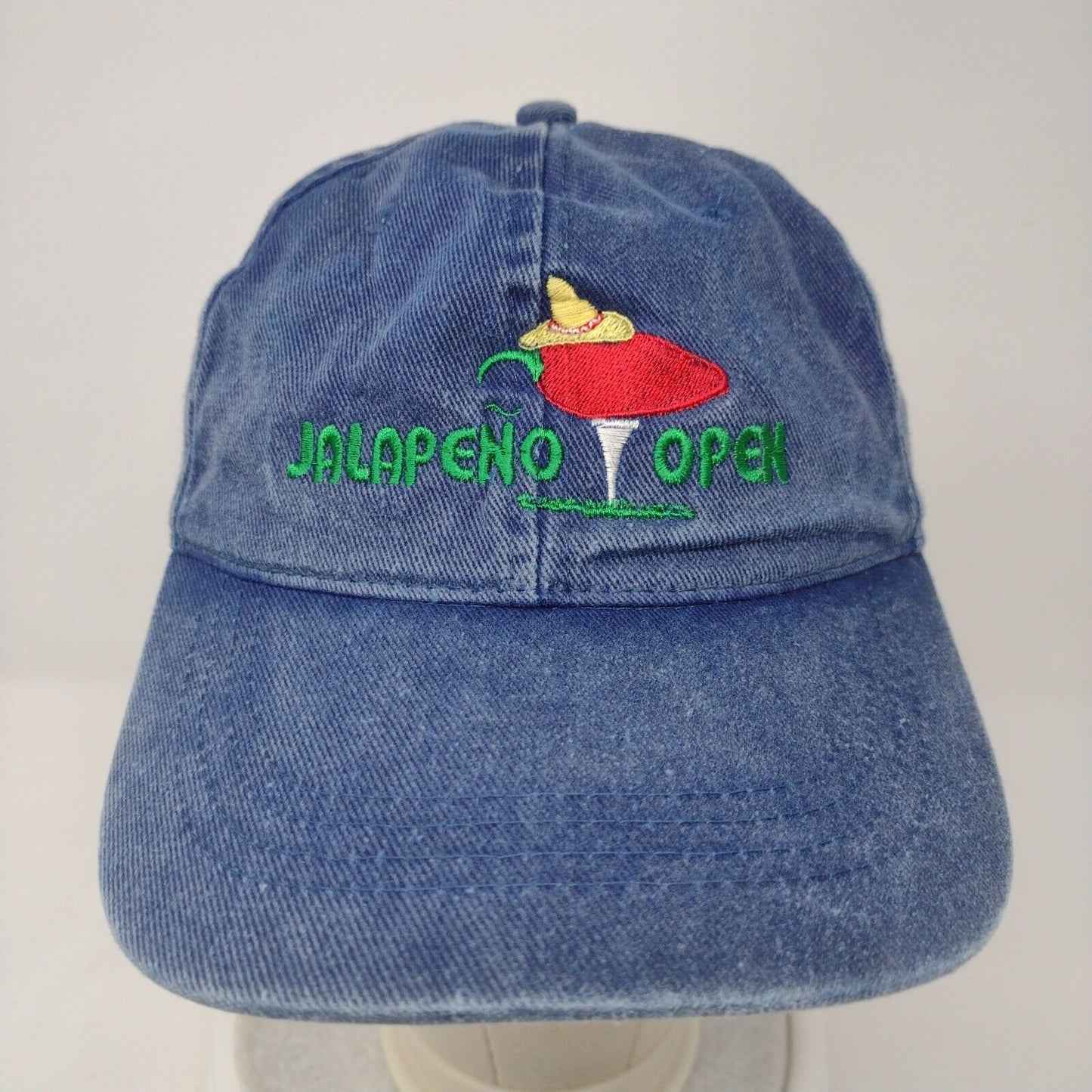 Jalapeño Open Strapback Hat Blue OSFA Embroidered Denim 6 Panel Otto Cap