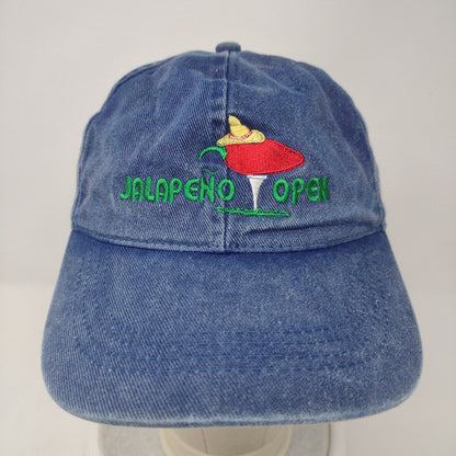 Jalapeño Open Strapback Hat Blue OSFA Embroidered Denim 6 Panel Otto Cap