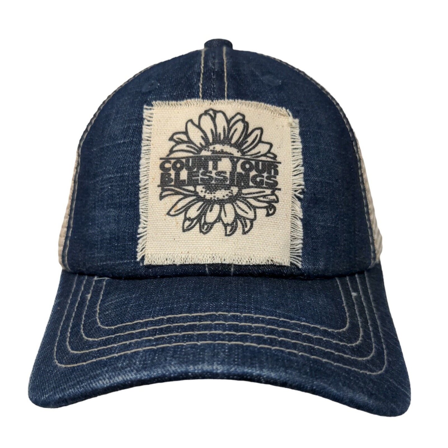 Pit Bull Women's Slideback Mesh Back Denim Hat Blue Count Your Blessings Logo