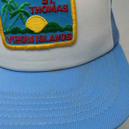 Blue Trucker Hat St. Thomas Virgin Islands Mesh Back Souvenir Palm Tree Vintage