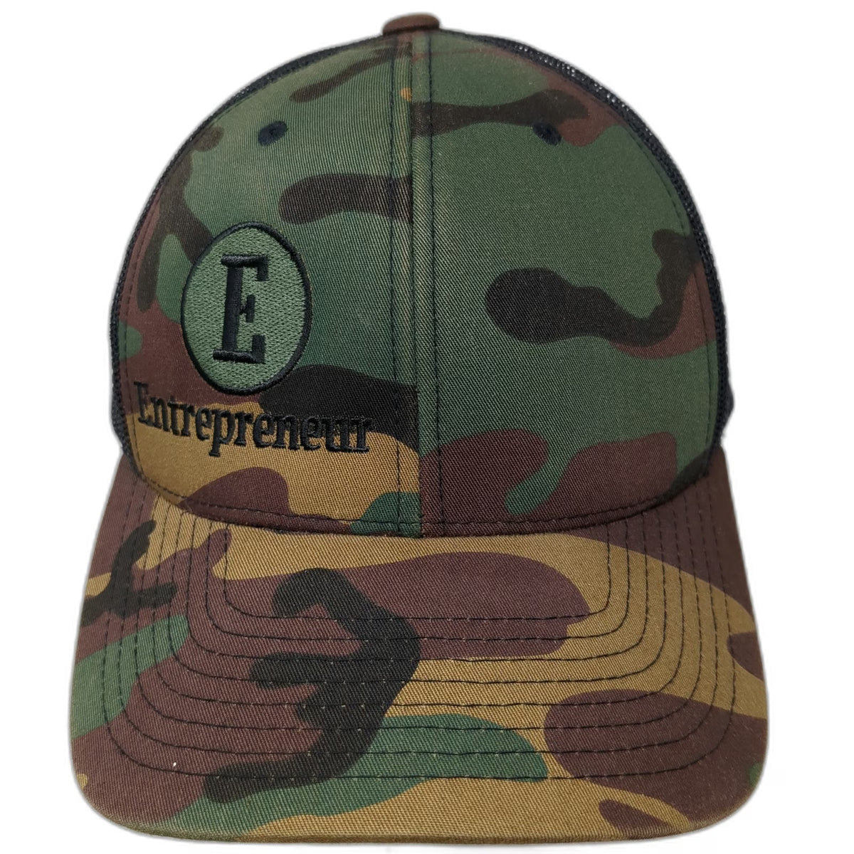 Yupoong Trucker Hat Green Black Camo One Size Mesh Snapback Entrepreneur Logo