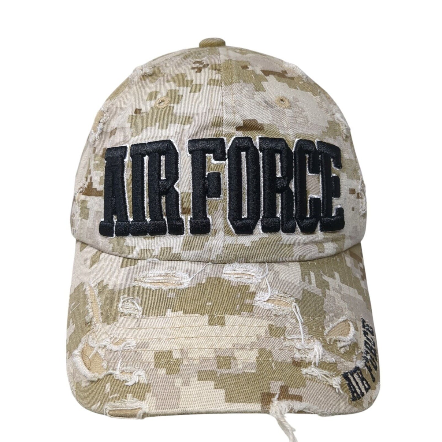 Air Force Slideback Hat Camouflage One Size Adjustable Embroidered Distressed
