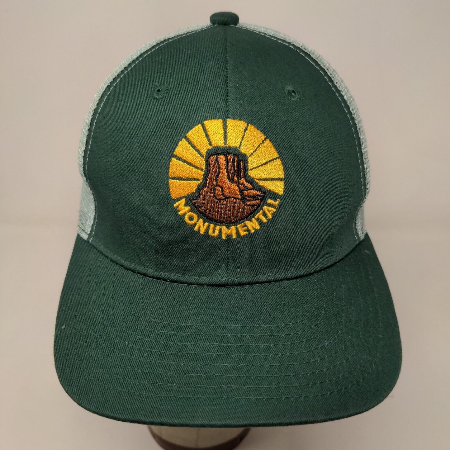 Monumental Men's Snapback Mesh Back Hat Green Embroidered Logo Christian