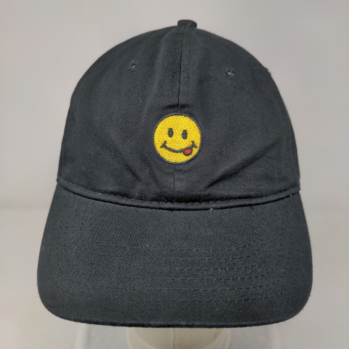 Smiley Face Tongue Emoji Slideback Hat Black One Size Embroidered