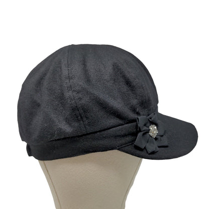 Trixie Women's Cadet Cap Black Polyester Wool Blend Flower Accent