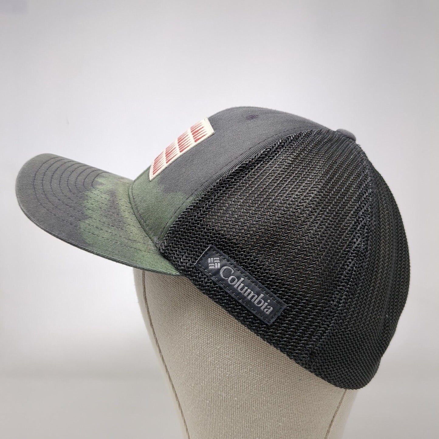 Pine Trees American Flag Fitted Trucker Hat Gray OS Mesh Back 6 Panel Columbia