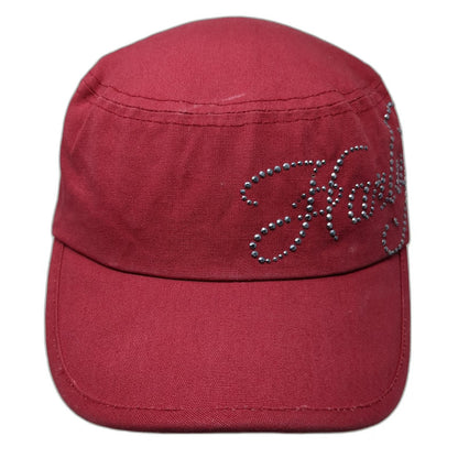 Harley-Davidson Army Cap Red One Size Rhinestone Script Adjustable Strap Hat