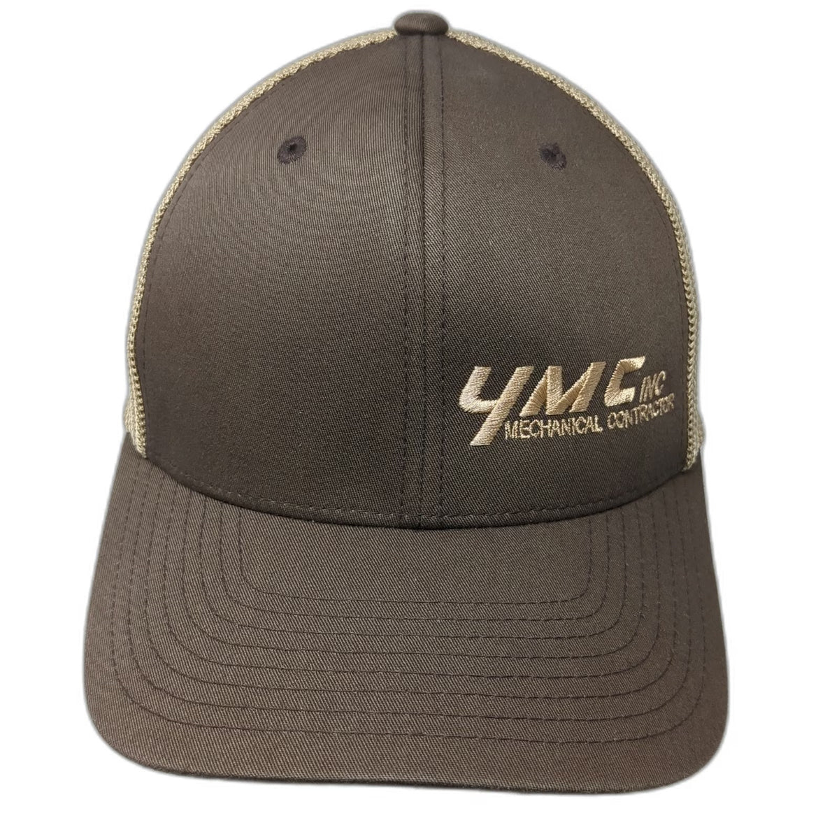 Port Authority Brown M Baseball Cap Hat Mesh Back Flexfit YMC Mechanical Logo