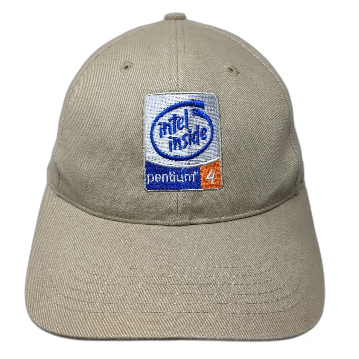 Port & Company Intel Pentium 4 Hat Beige Baseball Cap Slideback Vintage Y2K
