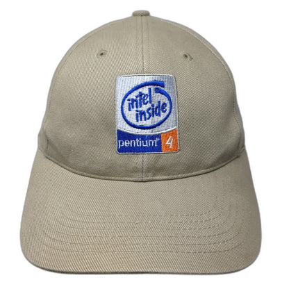 Port & Company Intel Pentium 4 Hat Beige Baseball Cap Slideback Vintage Y2K