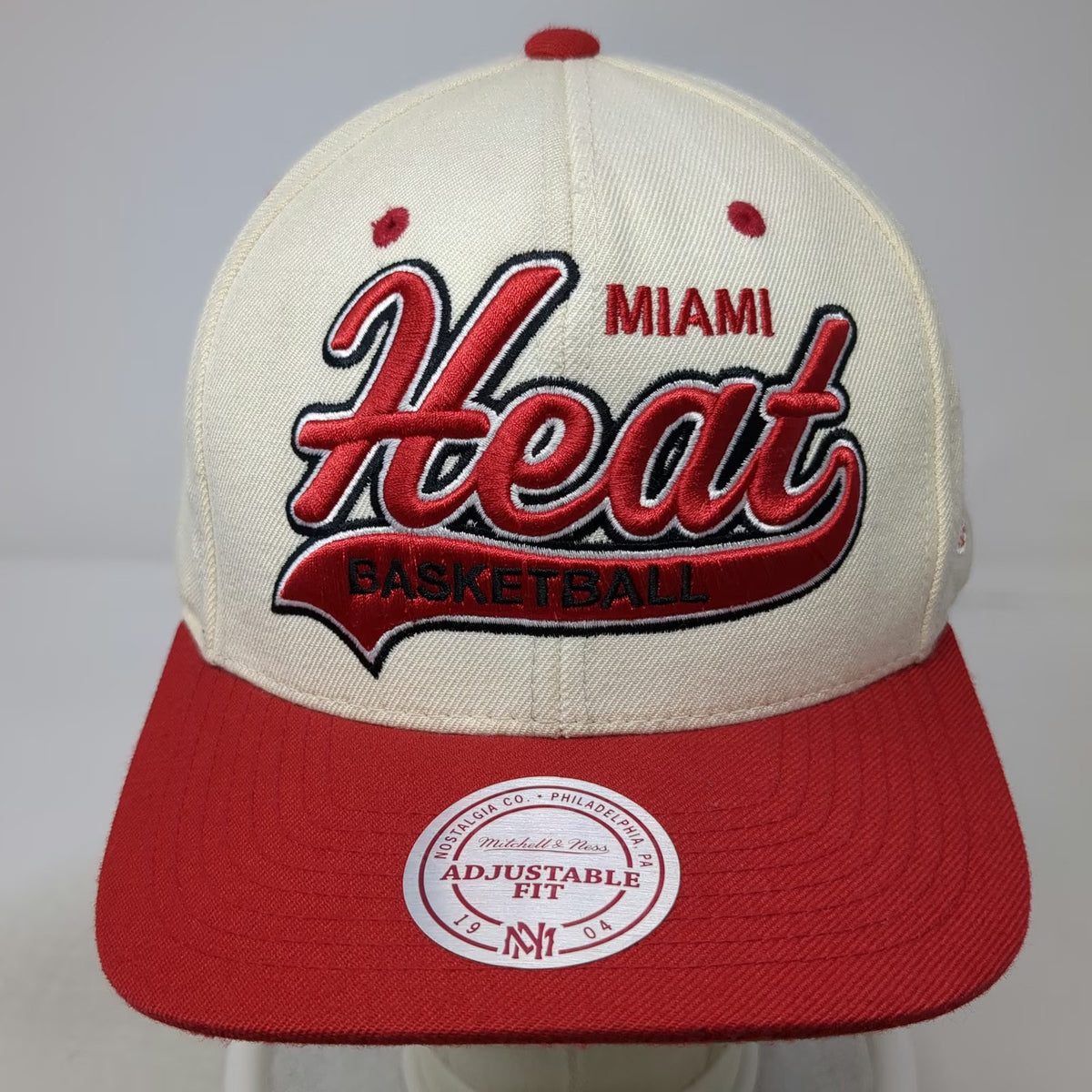 Mitchell & Ness Miami Heat NBA Snapback Hat White Red One Size Green Underbrim